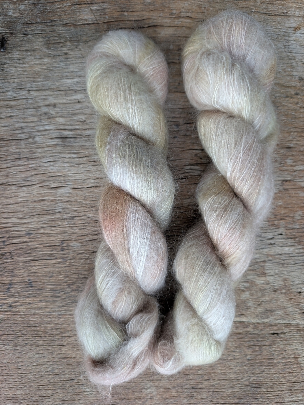 Qing Fibres Mohair Silk Yarn 2 Skeins Dew Light Green/Cream